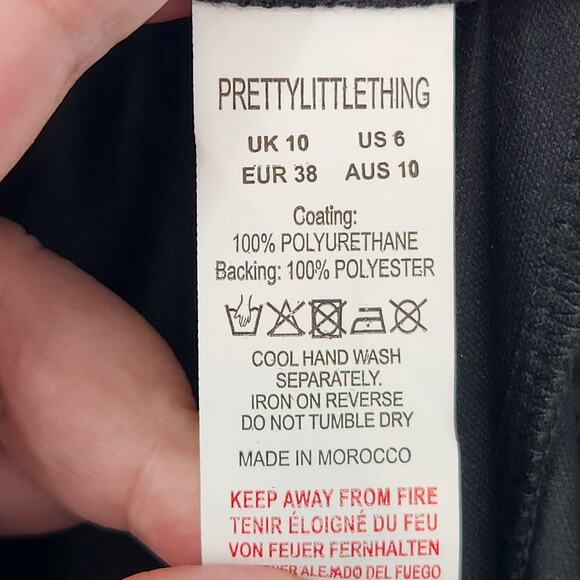 NWT PrettyLittleThing Black Faux Leather Split Leg Flared Goth Punk Pant Women 6 - Picture 5 of 10